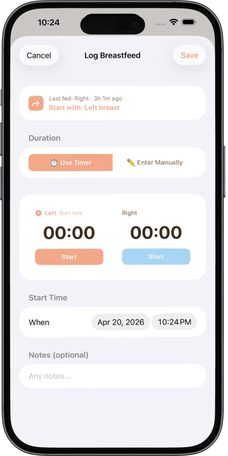 FirstDays breastfeed timer